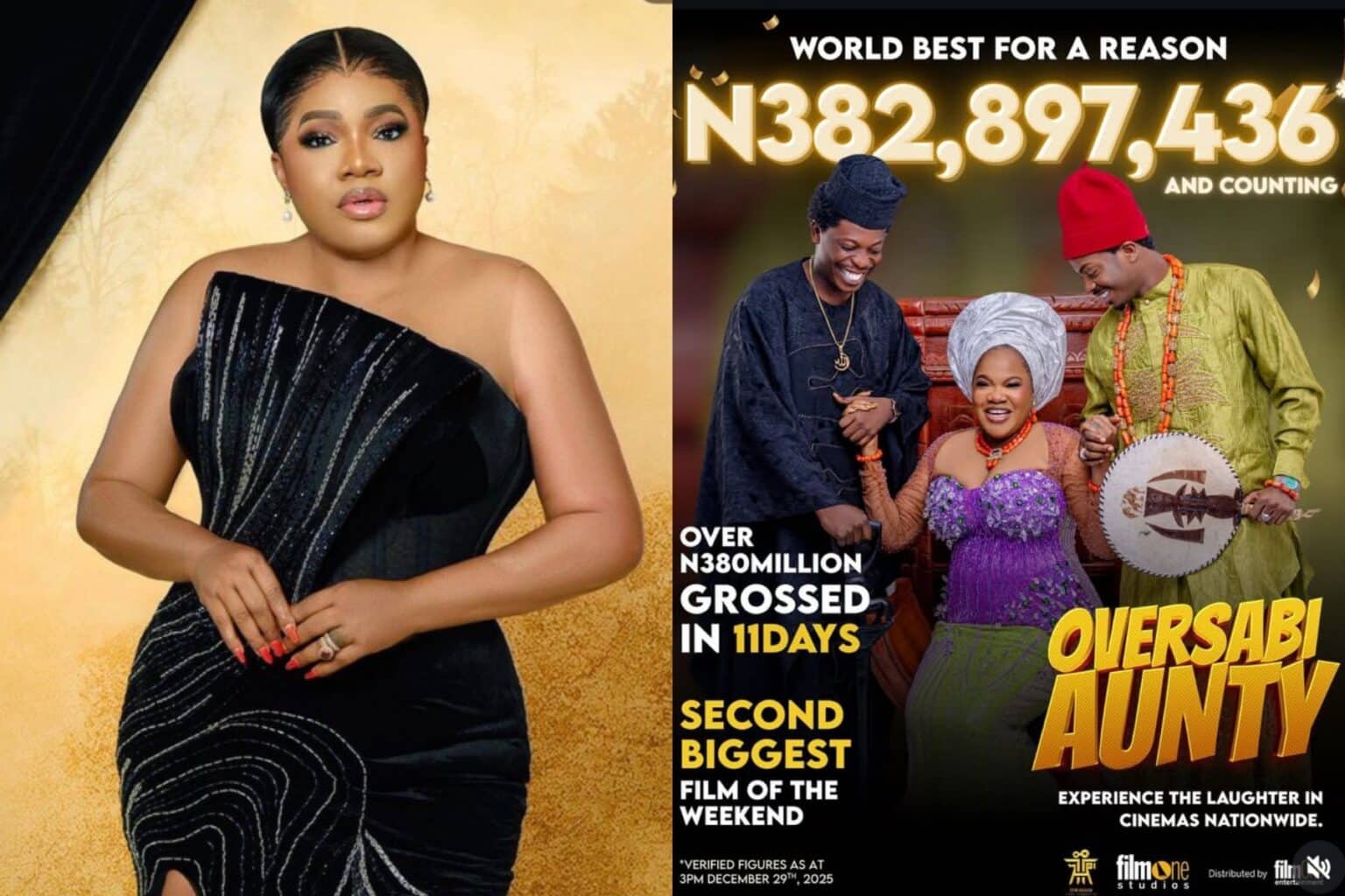 Toyin Abraham applauds her recent achievement as Funke Akindele’s film surpasses ₦1 billion in under three weeks