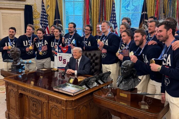 ‘I’m not giving it wait on’: Trump jokes that he’s keeping US Males’s hockey gold medal as he meets team at White Residence