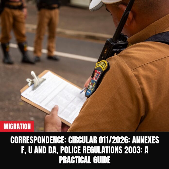 Correspondence: Circular 011/2026: Annexes F, U and DA, Police Regulations 2003: A Practical Guide